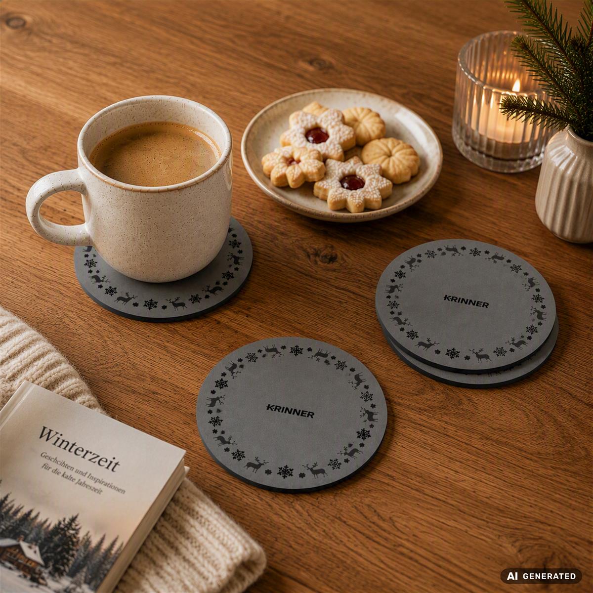 KRINNER Mini Christmas Mats 4er-Set grau