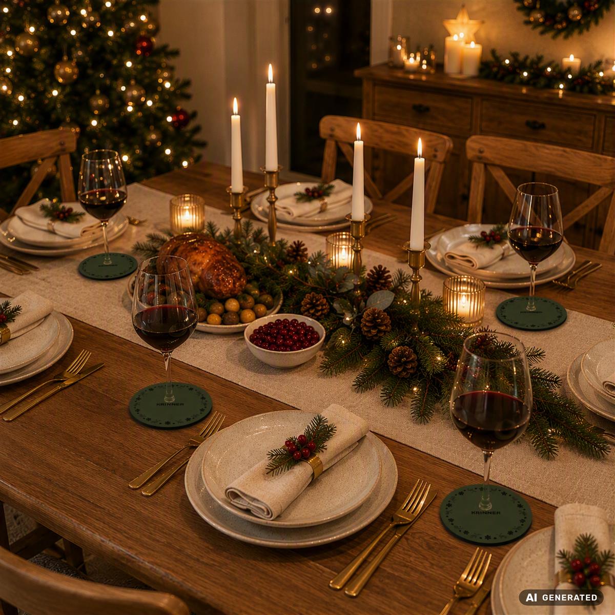 KRINNER Mini Christmas Mats 4er-Set grün