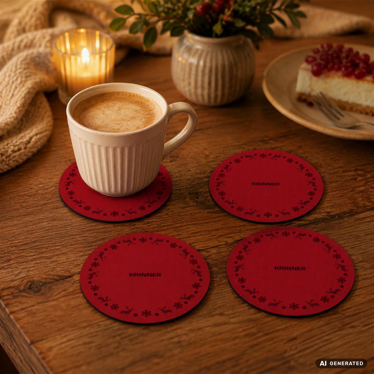KRINNER Mini Christmas Mats 4er-Set rot