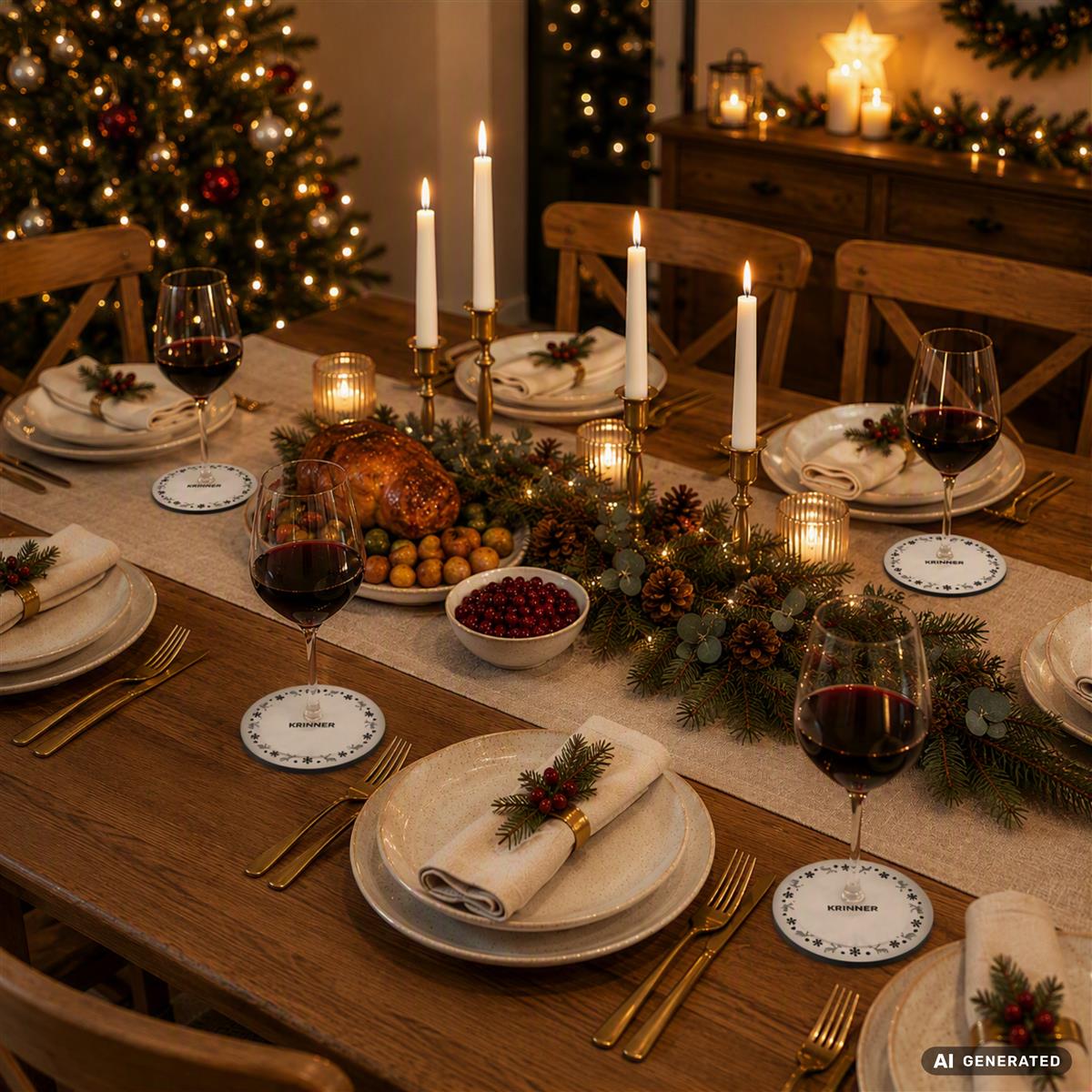 KRINNER Mini Christmas Mats 4er-Set weiß