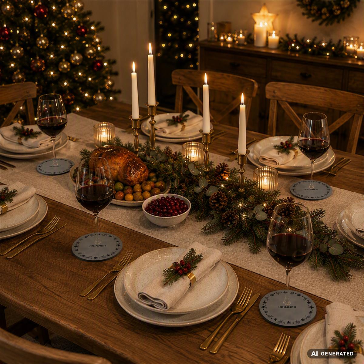 KRINNER Mini Christmas Mats 4er-Set grau