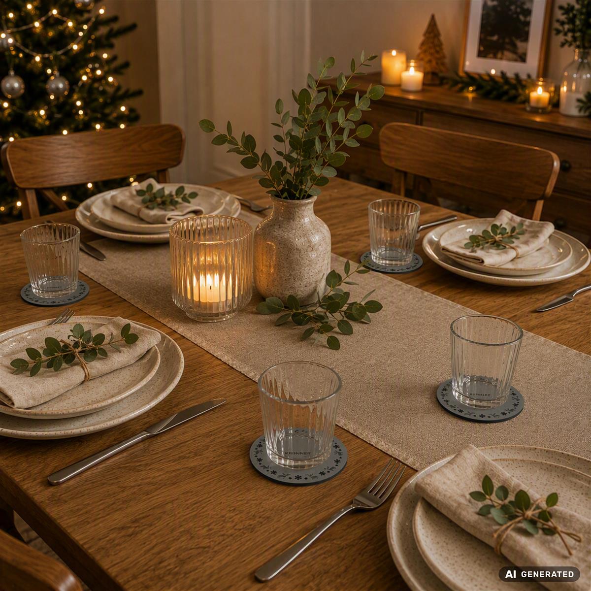 KRINNER Mini Christmas Mats 4er-Set grau