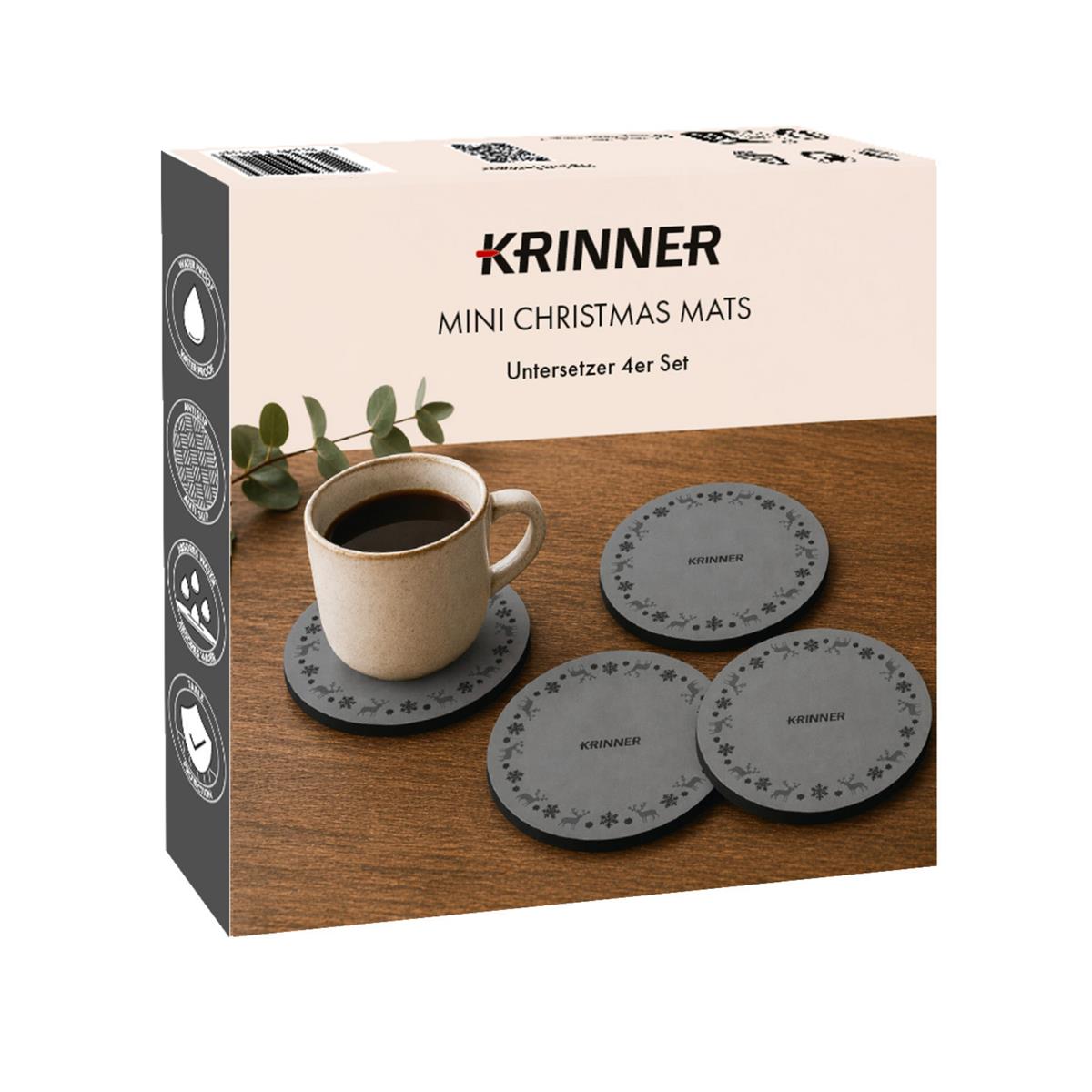 KRINNER Mini Christmas Mats 4er-Set grau