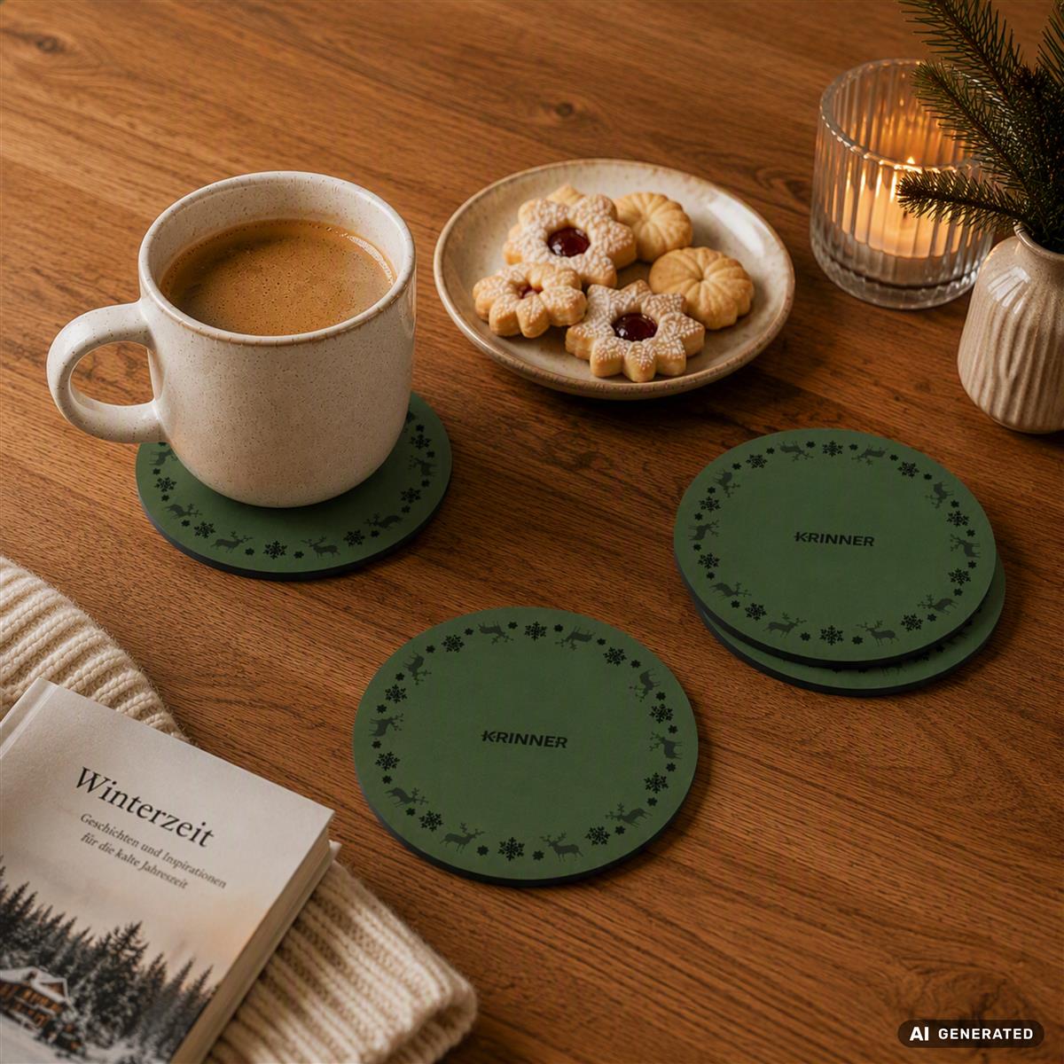 KRINNER Mini Christmas Mats 4er-Set grün