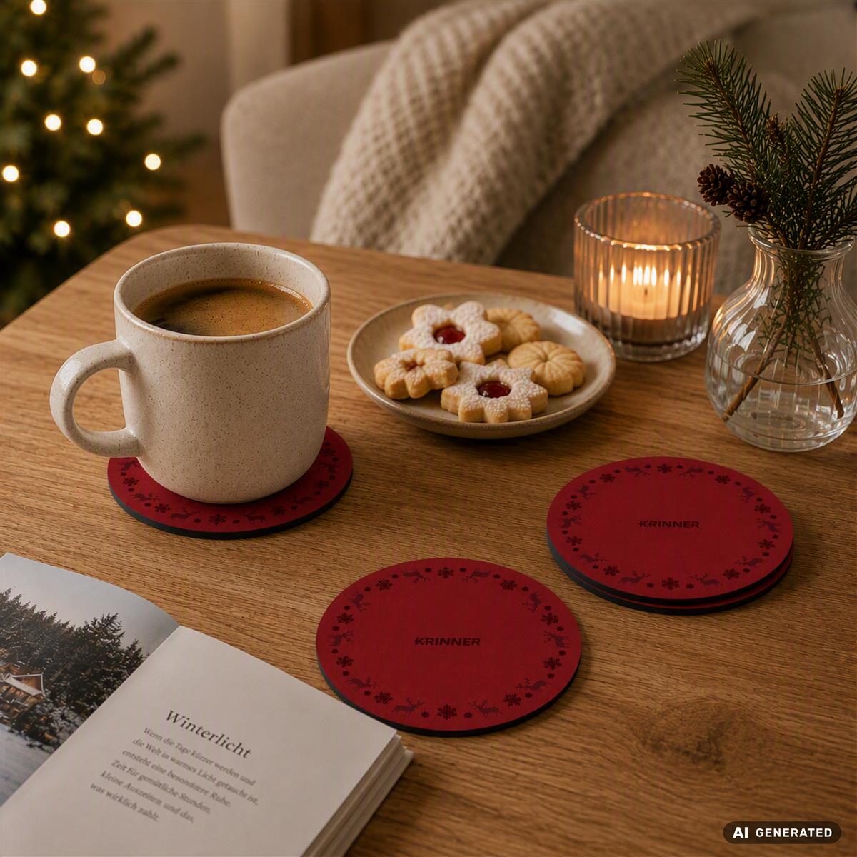 KRINNER Mini Christmas Mats 4er-Set rot