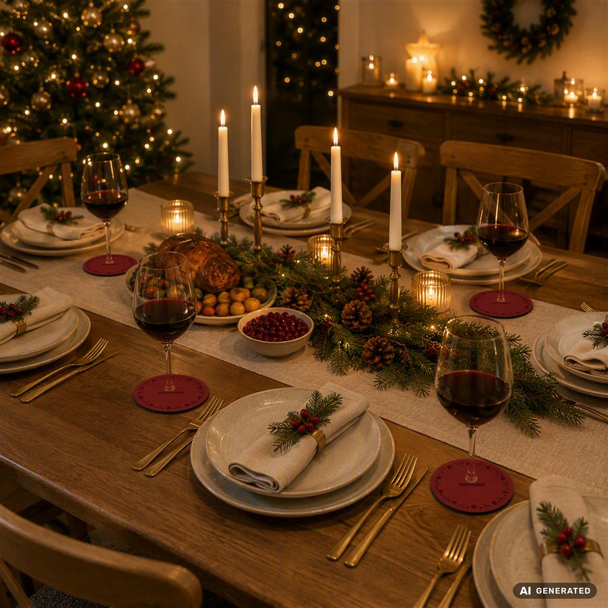 KRINNER Mini Christmas Mats 4er-Set rot