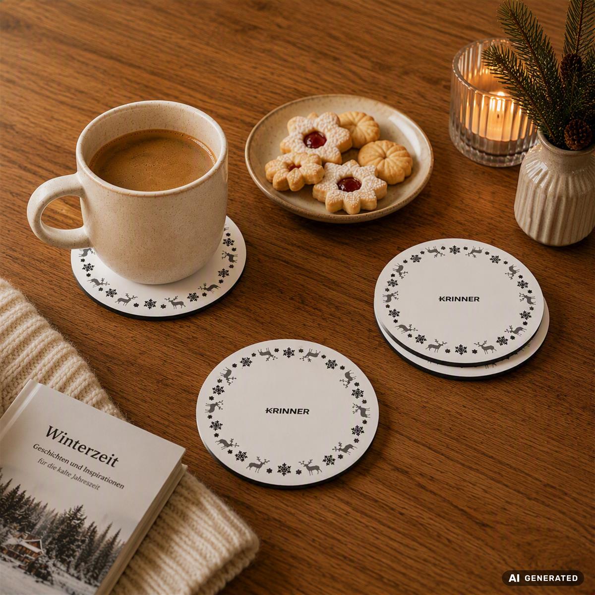 KRINNER Mini Christmas Mats 4er-Set weiß