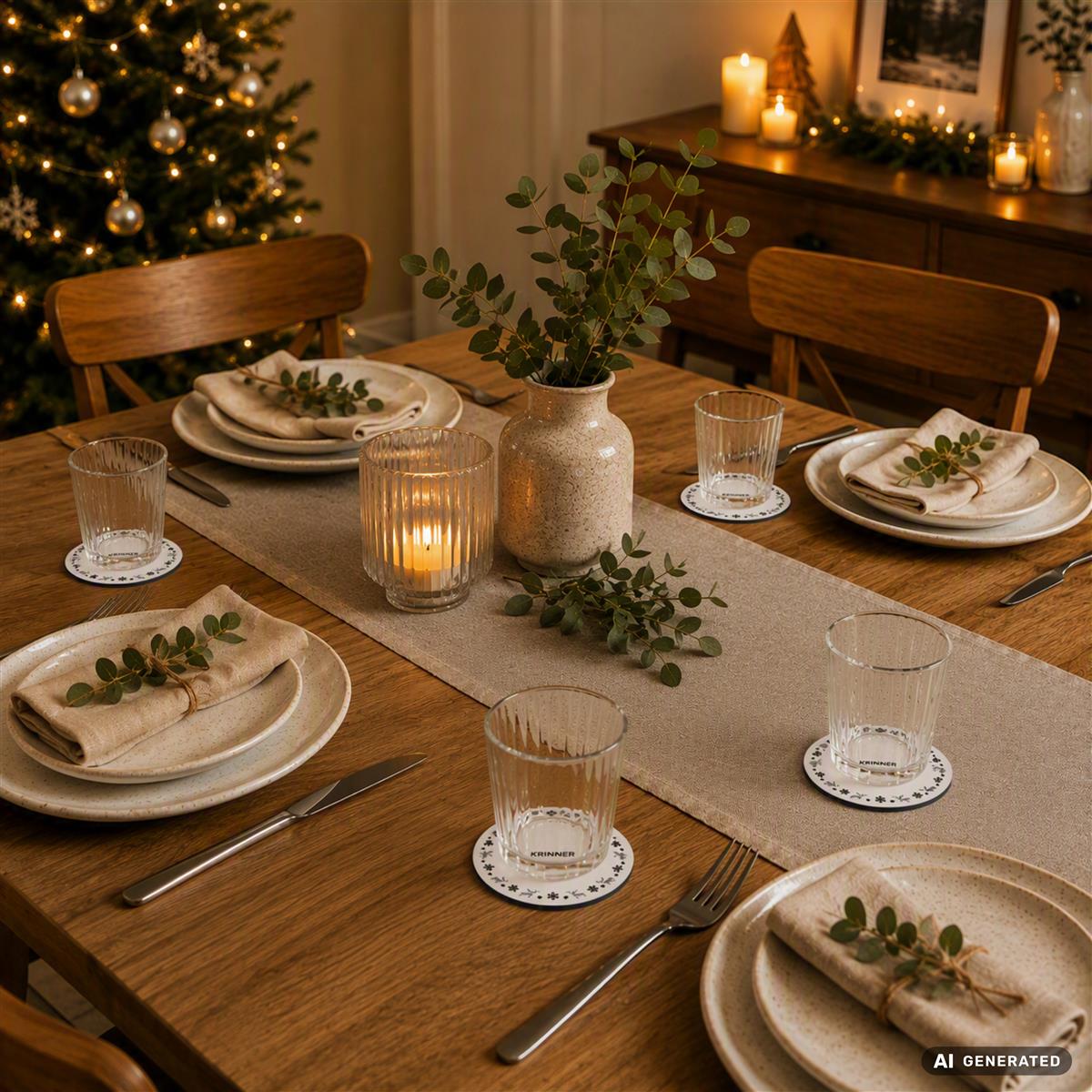 KRINNER Mini Christmas Mats 4er-Set weiß